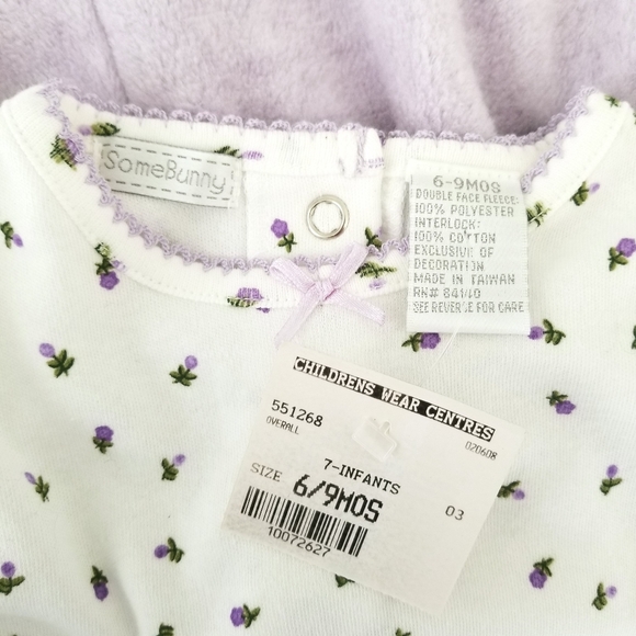 Vtg Lilac Rosebud Fleece Jacket Cap Outfit Infant Girl 6 9 Months SomeBunny NWT - Picture 5 of 6
